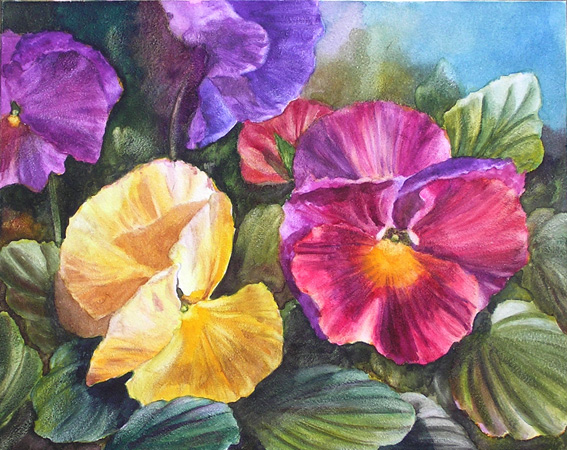 Pansies - Watercolor painting by Doris Joa | Watercolor & Oil Paintings ...