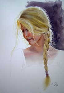 Woman Portrait Study - Realistic Watercolor Painting by Doris Joa