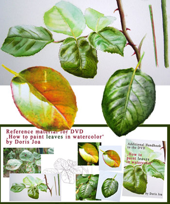 Online Lesson - How to paint leaves in watercolor, realistic leaves, autumn leaves, rose leaves